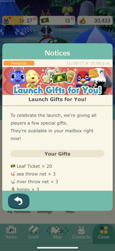 Animal Crossing Launch Gift
