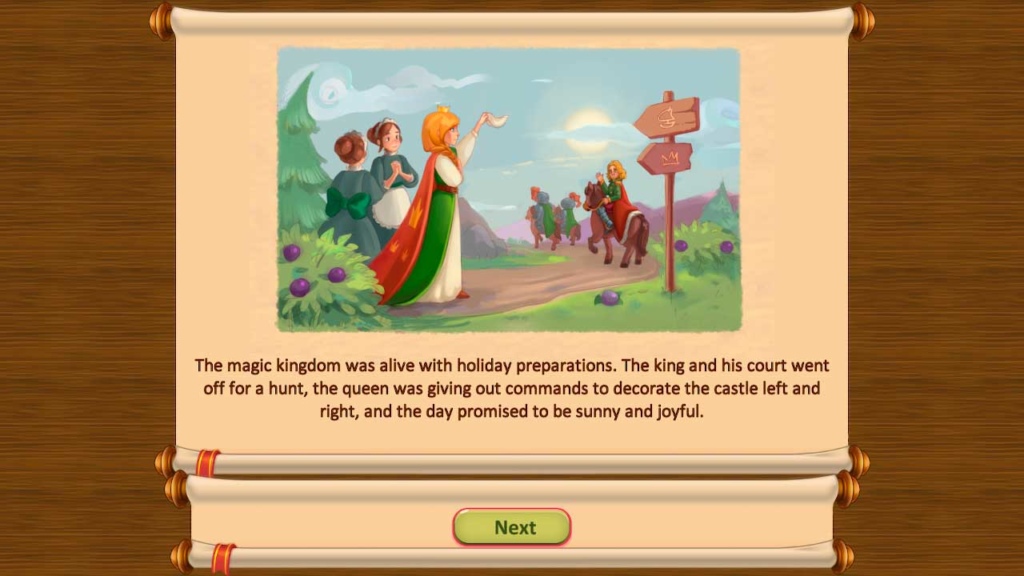 Gnomes Garden: Lost King storybook screen.